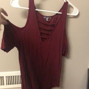 Maroon deep v off the shoulder top